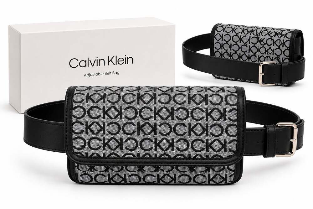 Calvin Klein Adjustable Belt Bag – Black & Gray Signature Logo UNISEX